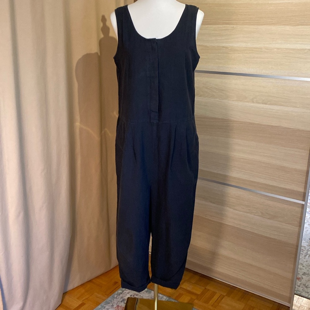 Eileen Fisher Women’s Black Sleeveless Cropped Jumpsuit Romper XS Organic Linen